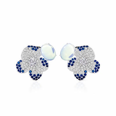 Jeulia Midsummer Night Pansy Moonstone Flower Stud Earrings