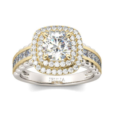 Jeulia Double Halo Round Cut Sterling Silver Ring