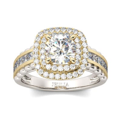 Jeulia Double Halo Round Cut Sterling Silver Ring