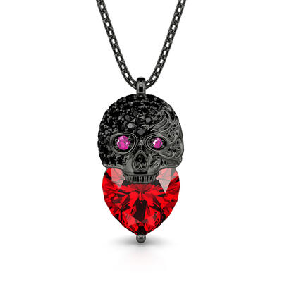 Jeulia "The Guardian" Waves Skull Heart Cut Sterling Silver Necklace