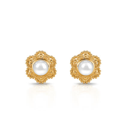 Jeulia "Delicate Flower" Cultured Pearl Sterling Silver Stud Earrings