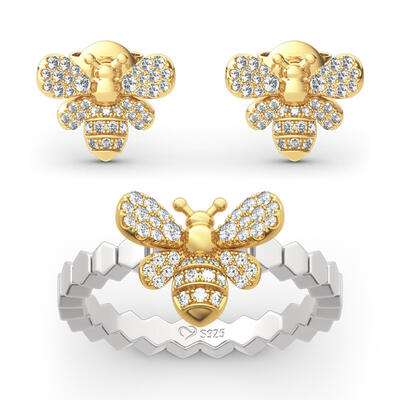 Jeulia Bee Design Sterling Silver Jewelry Set