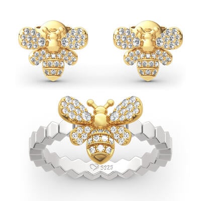 Jeulia Conjunto de joyas de abejas de plata de ley
