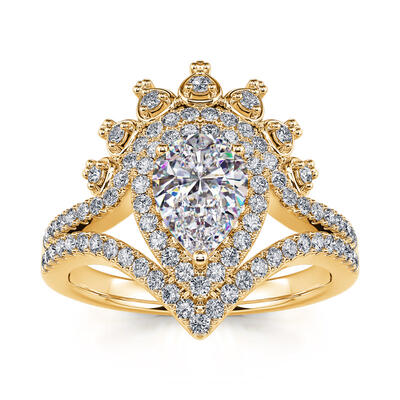 Jeulia "Royal Elegance" Pear Cut Crown Curve V Shape Sterling Silver Ring