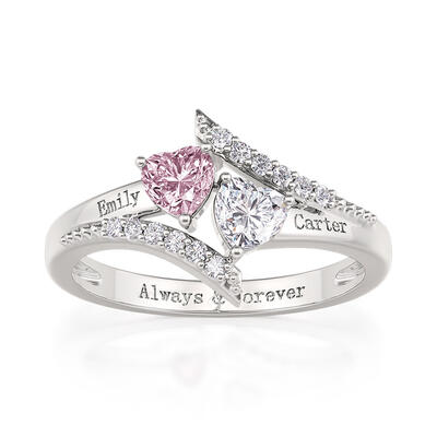 Jeulia "Heart to Heart" Custom Engagement Ring with Birthstone and Engraving