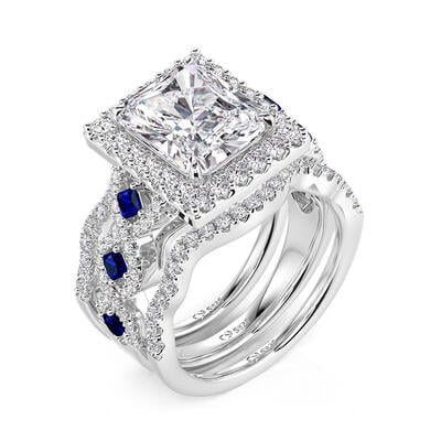 Jeulia Halo Radiant Cut Bridal Ring Set 3PCs