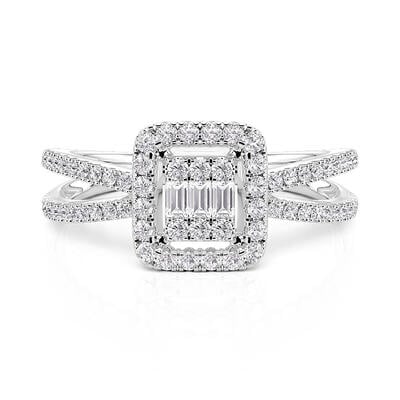 Jeulia Twisted Floating Halo Engagement Ring Sterling Silver