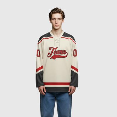 Custom Cream Hockey Lace Neck Polyester Team Jersey