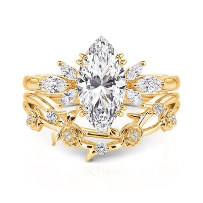 Jeulia Rose Wave Design Marquise Bridal Set 2PCS