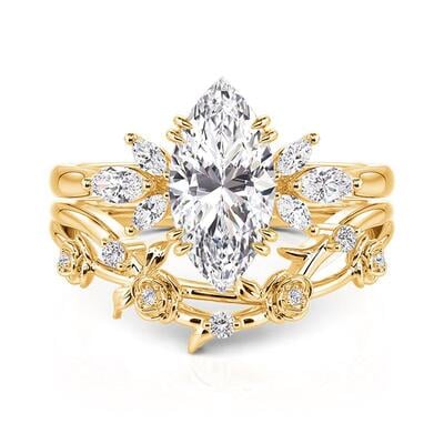 Jeulia Rose Wave Design Marquise Bridal Set 2PCS