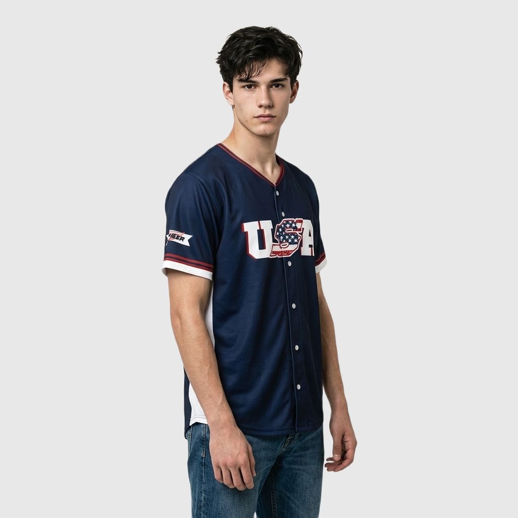 Custom USA Flag Navy White Baseball Jersey-Personalized Team Name and Number