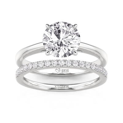 Jeulia Classic Round Cut Sterling Silver Ring Set