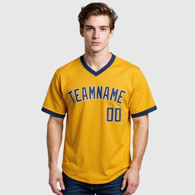 Custom Gold V-Neck Baseball Jersey with Personalized Number and Logo Perfect for Sports Events