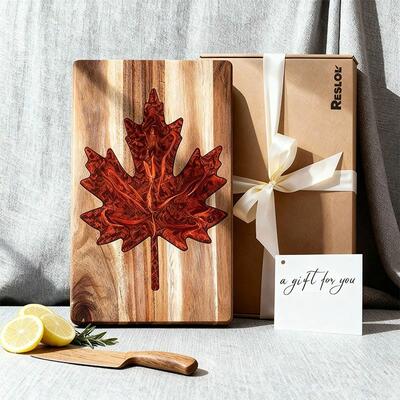 Vibrant Maple Leaf Resin Cutting Board - Handcrafted Acacia Chopping Board