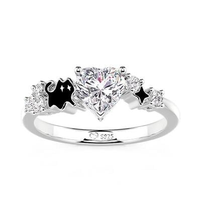 Jeulia Petland Adorable Cat Accent Heart Ring Sterling Silver