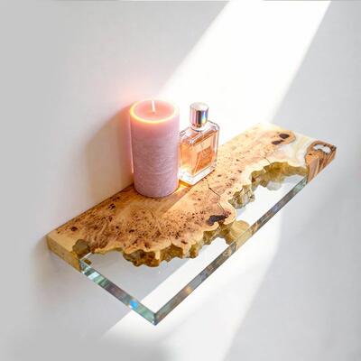 Handcrafted Clear Resin-Wood Floating Shelves - Modern Rustic Rectangular Wall Decor