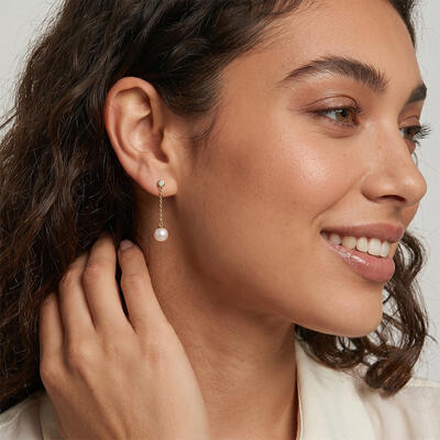 "Notre Éclat Unique" Boucles d'Oreilles Tombantes Perles d'Eau Douce 8,0-8,5 mm