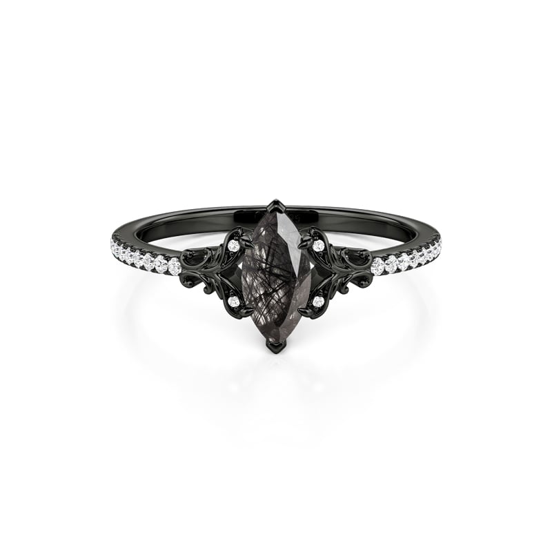 Jeulia Gothic Butterfly Marquise Black Rutilated Quartz Ring