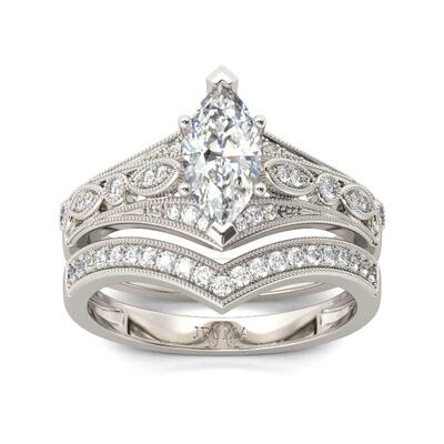 Jeulia Milgrain Marquise Cut Sterling Silver Ring Set