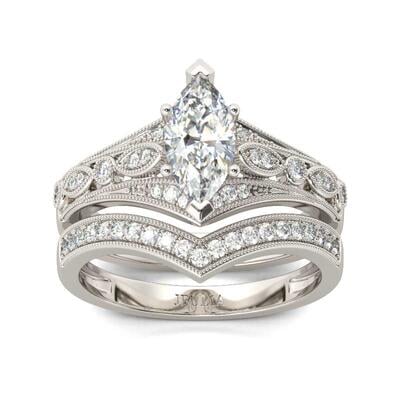 Jeulia Milgrain Marquise Cut Sterling Silver Ring Set