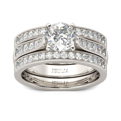 Jeulia 3PC Round Cut Sterling Silver Ring Set