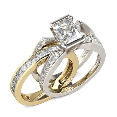 Jeulia Interchangeable Radiant Cut Sterling Silver Ring Set