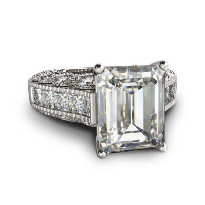 Jeulia Vintage Emerald Cut Sterling Silver Ring