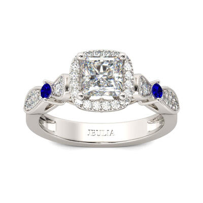 Jeulia Halo Princess Cut Sterling Silver Ring