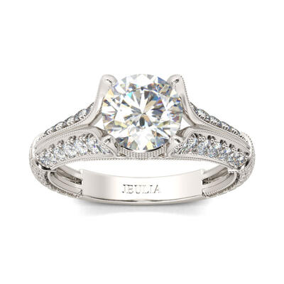 Jeulia Vintage Milgrain Round Cut Sterling Silver Ring