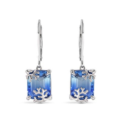 Pendientes azul de plata de ley con corte de esmeralda inspirado en coral