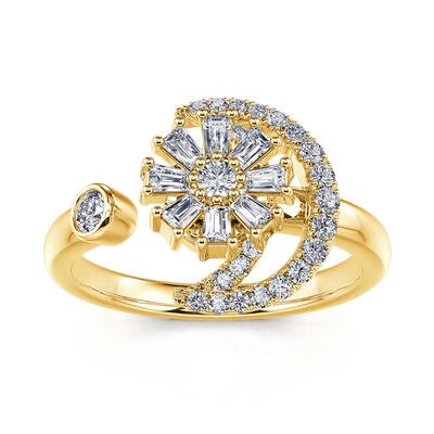 Jeulia Moon and Flower Sterling Silver Rotating Soothe Open Ring