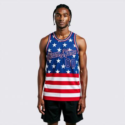Custom Royal Royal-Red 3D Pattern Design American Flag Authentic Basketball Jersey