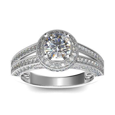 Jeulia Halo Round Cut Sterling Silver Ring