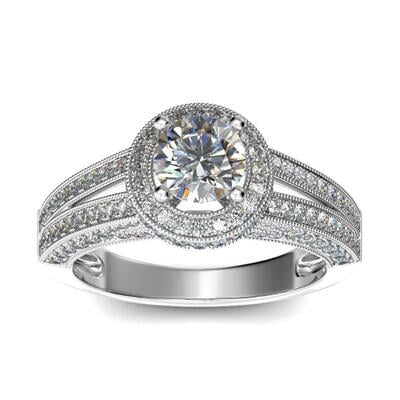 Jeulia Anillo Con Halo De Talla Redonda En Plata De Ley