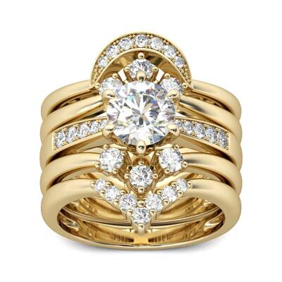 Jeulia Yellow Gold Tone 5PC Round Cut Sterling Silver Ring Set