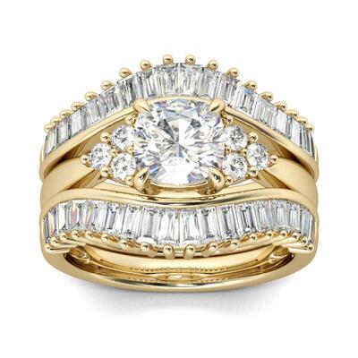 Jeulia Gold Tone Cushion Cut Sterling Silver 3PC Ring Set