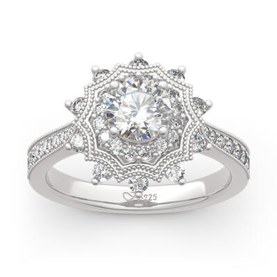 Jeulia "Winter Love" Snowflake Round Cut Sterling Silver Ring