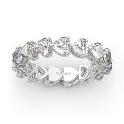 Jeulia Classic Heart Cut Sterling Silver Eternity Band