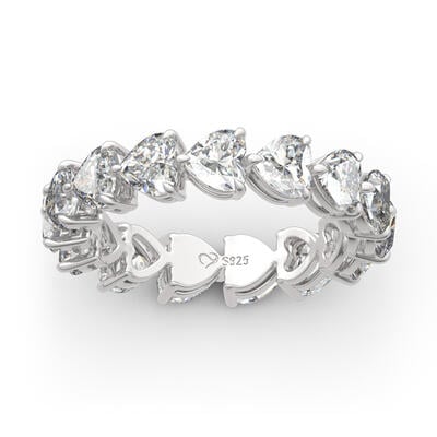 Jeulia Classic Heart Cut Sterling Silver Eternity Band