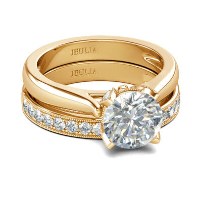 Jeulia Classic Round Cut Sterling Silver Ring Set