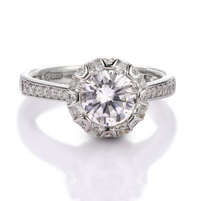 Jeulia Unique Halo Round Cut Sterling Silver Ring