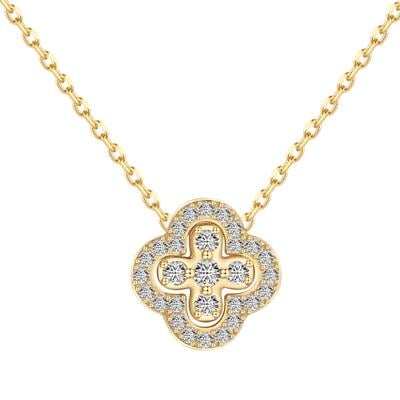 Jeulia Detachable Clover Silver Necklace Gold Tone Clavicle Chain