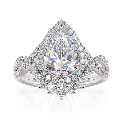 Jeulia Anillo de Compromiso Vintage Halo Pera de Plata de Ley