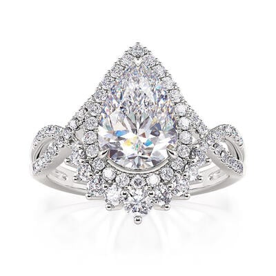 Jeulia Anillo de Compromiso Vintage Halo Pera de Plata de Ley