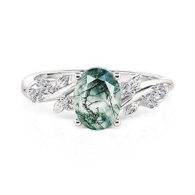 Jeulia Vine Leaf Oval Moss Agate Engagement Ring