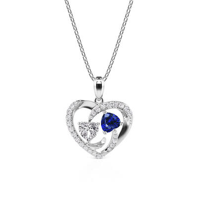 Jeulia Ocean Heart Custom Double Heart Birthstone Necklace
