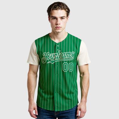 Custom Kelly Green Cream Pinstripe Two Tone Baseball Jersey with Personalized Number and Logo for Games Practices and Fan Events