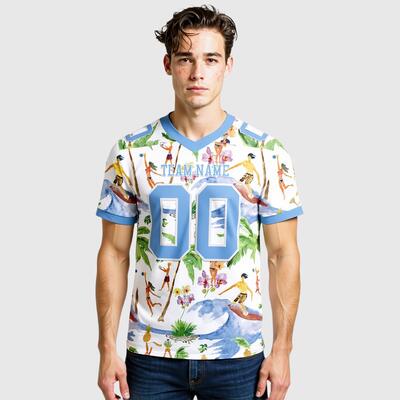 Custom Football Jersey 3D Pattern Beach Hawaii Palm Trees Mesh Authentic