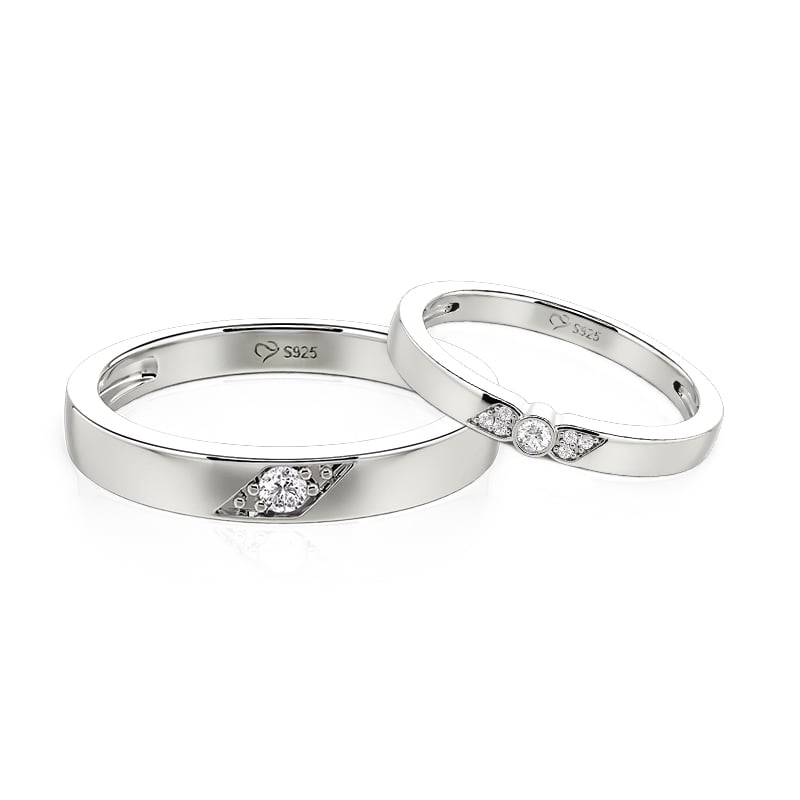 Jeulia Minimalist Sterling Silver Couples Ring Set for Wedding