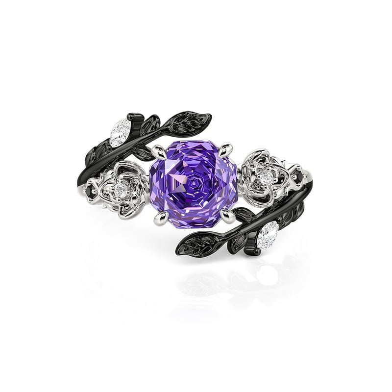 Jeulia Bague Rose Pourpre Deux Tons Coupe Rose Argent Sterling